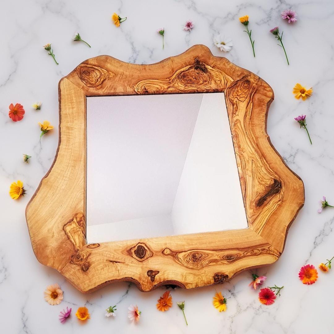 Wooden mirror, living room mirror, bedroom mirror, bathroom mirror, Olive wood mirror