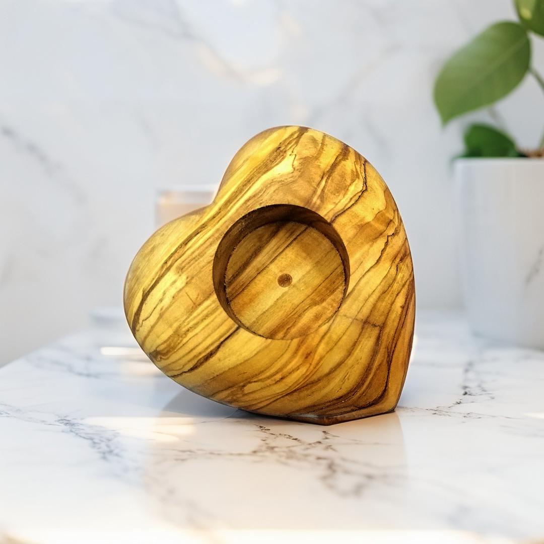 Handcrafted Heart-Shaped Olive Wood Candlesticks | Unique Home Decor