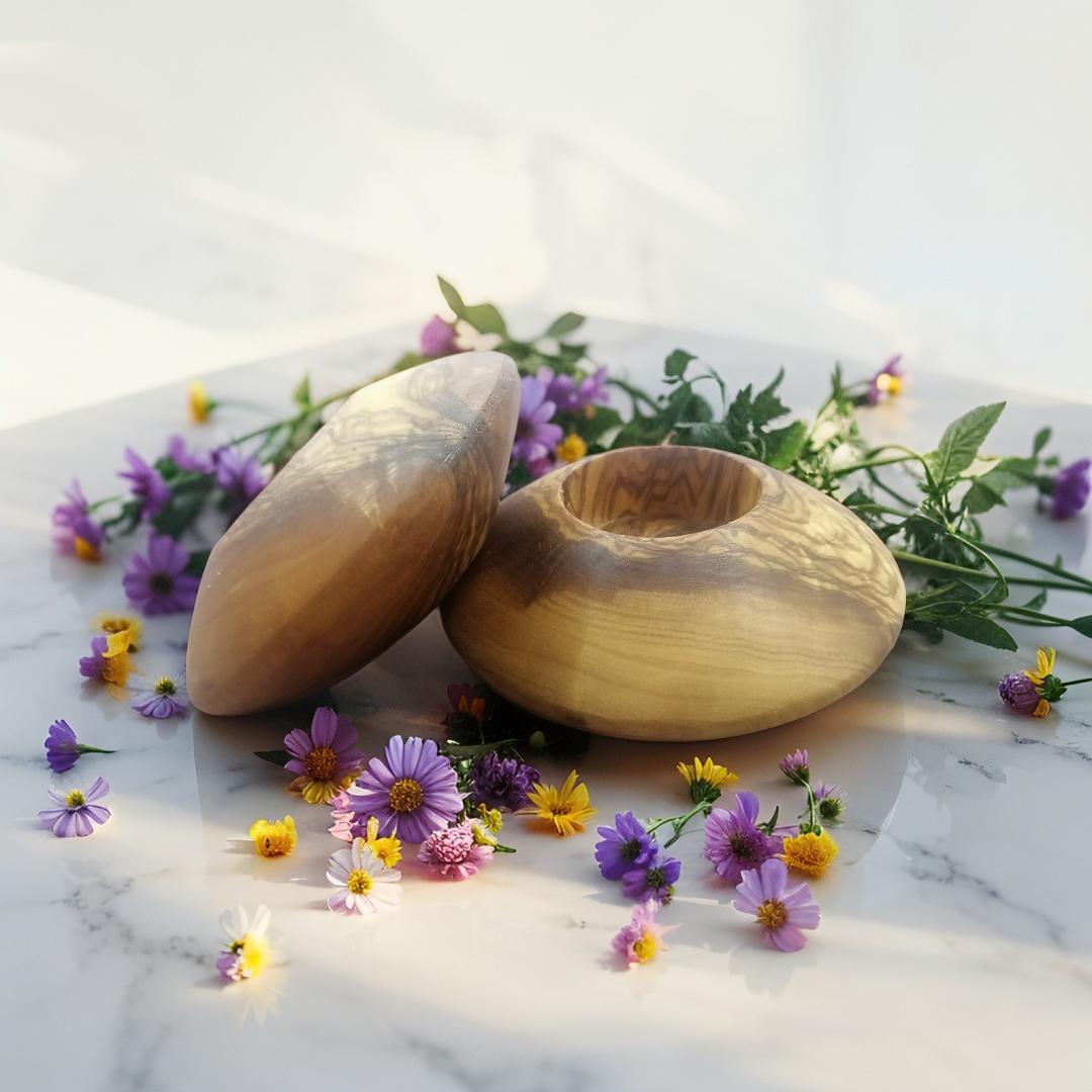 Candle holder, Pair of round shaped olive wood candlesticks, father's day gifts , gift idea, Candle holder, candlestick