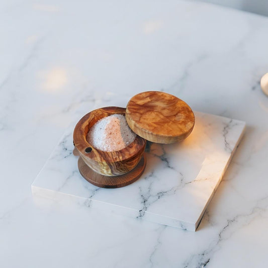 Handmade Wooden Spice Storage with Magnetic Latch & Swivel Lid - Olive Wood Container for Kitchen Organization