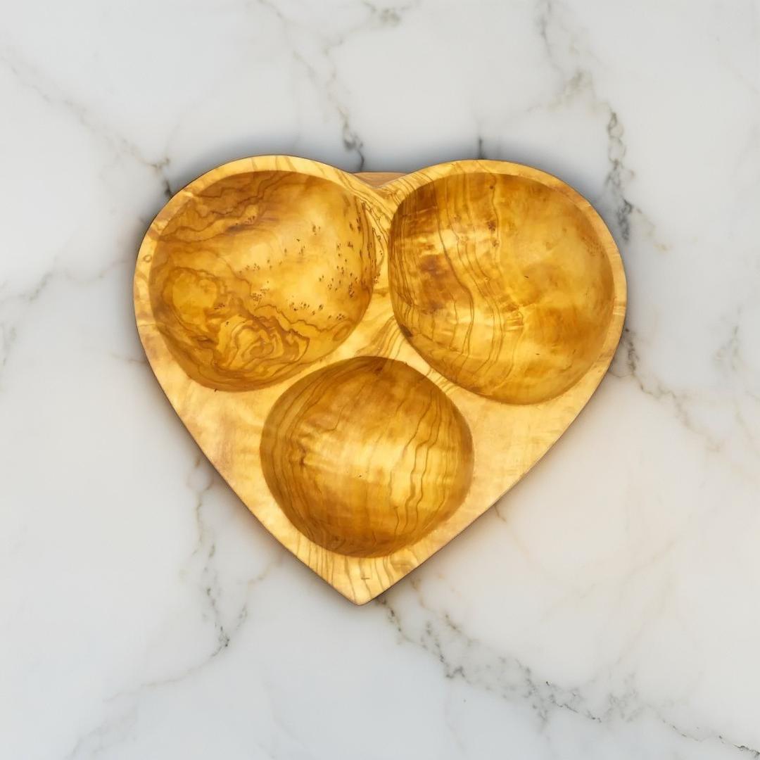Wooden tray in heart shape with three section, wooden gift item, holiday gift,gift for her, Christmas gift,olive wood tray, , gift idea