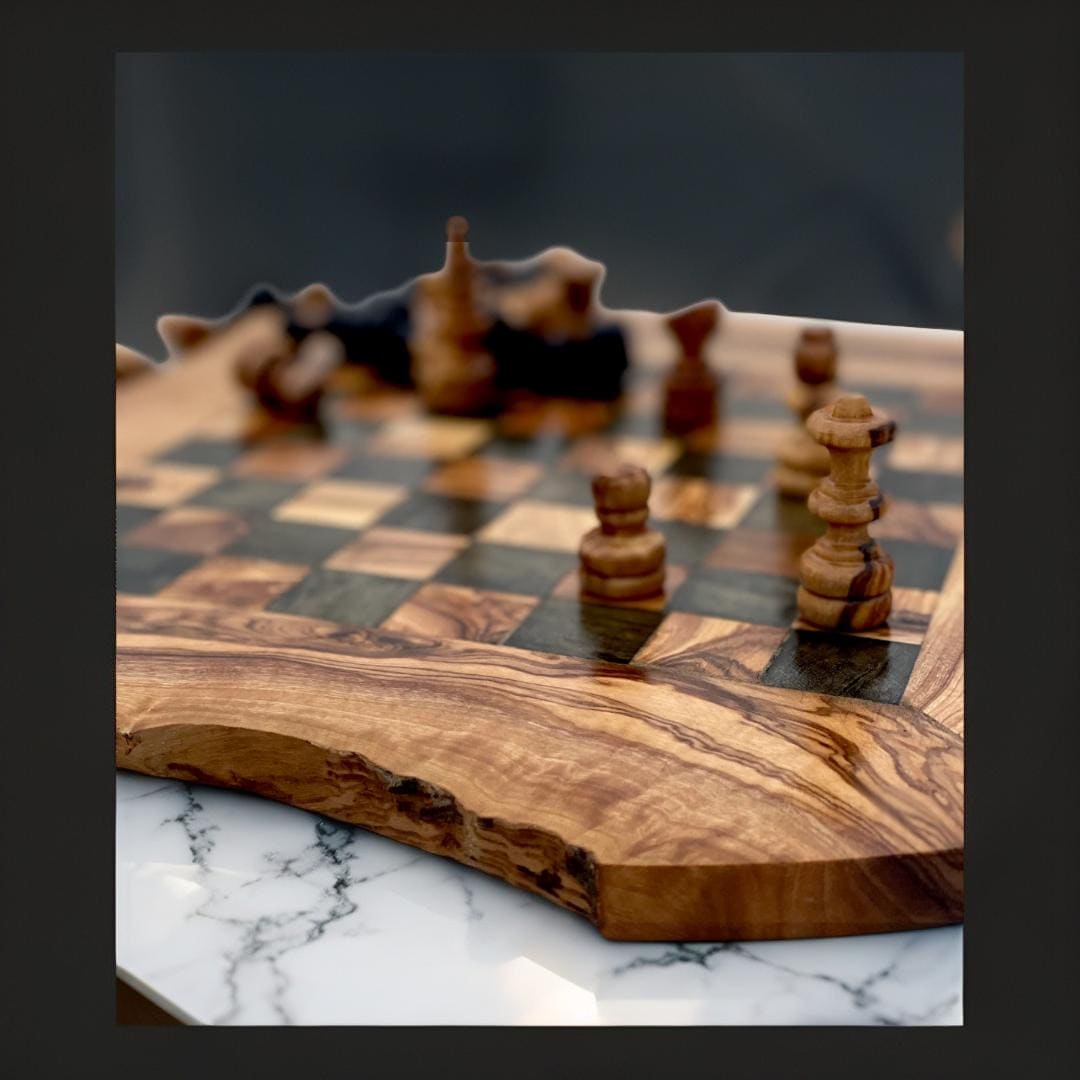 Handcrafted Olive Wood Chess Board with 32 Pieces - Large | Unique Decorative Game Accessory
