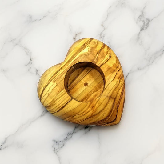 Handcrafted Heart-Shaped Olive Wood Candlesticks | Unique Home Decor