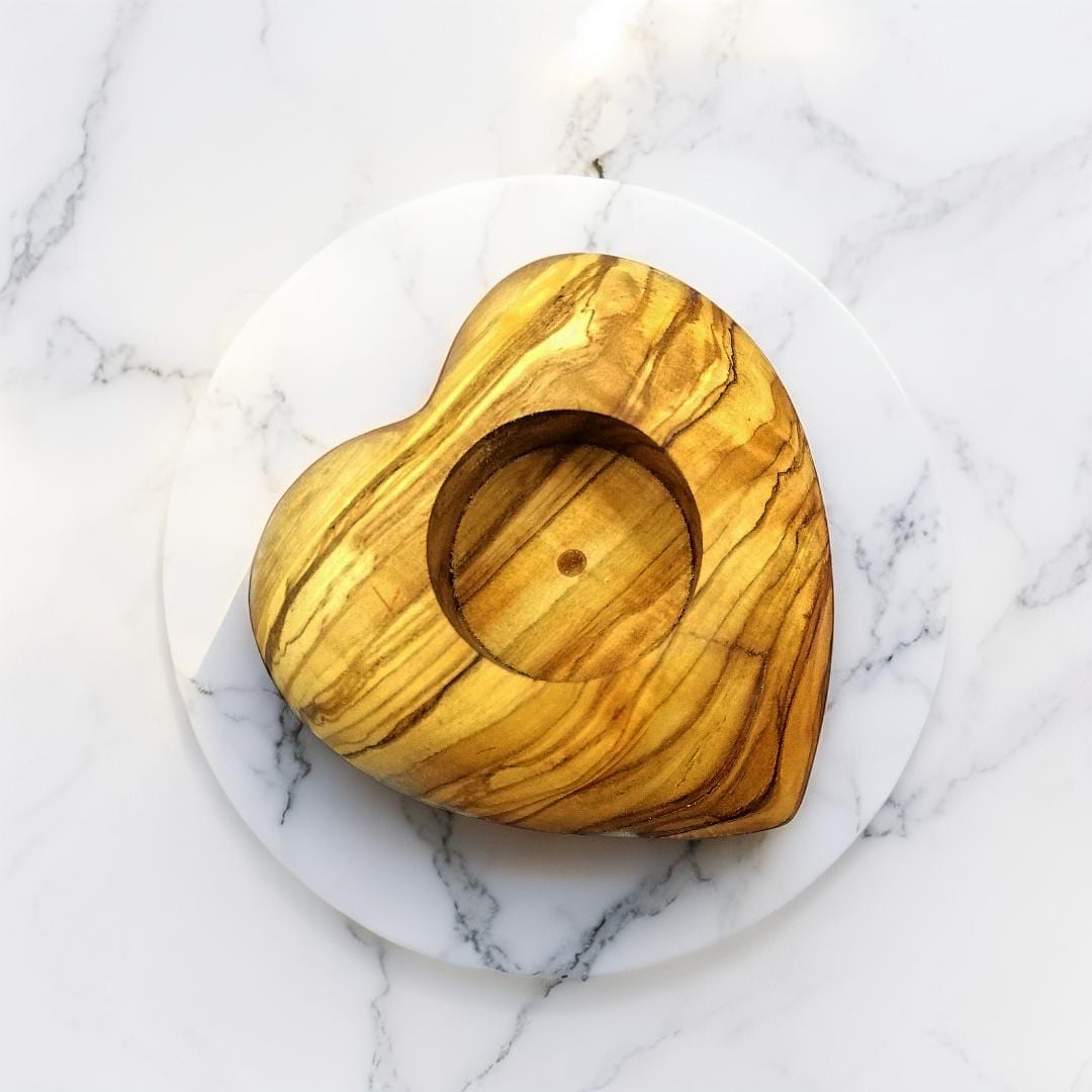 Handcrafted Heart-Shaped Olive Wood Candlesticks | Unique Home Decor