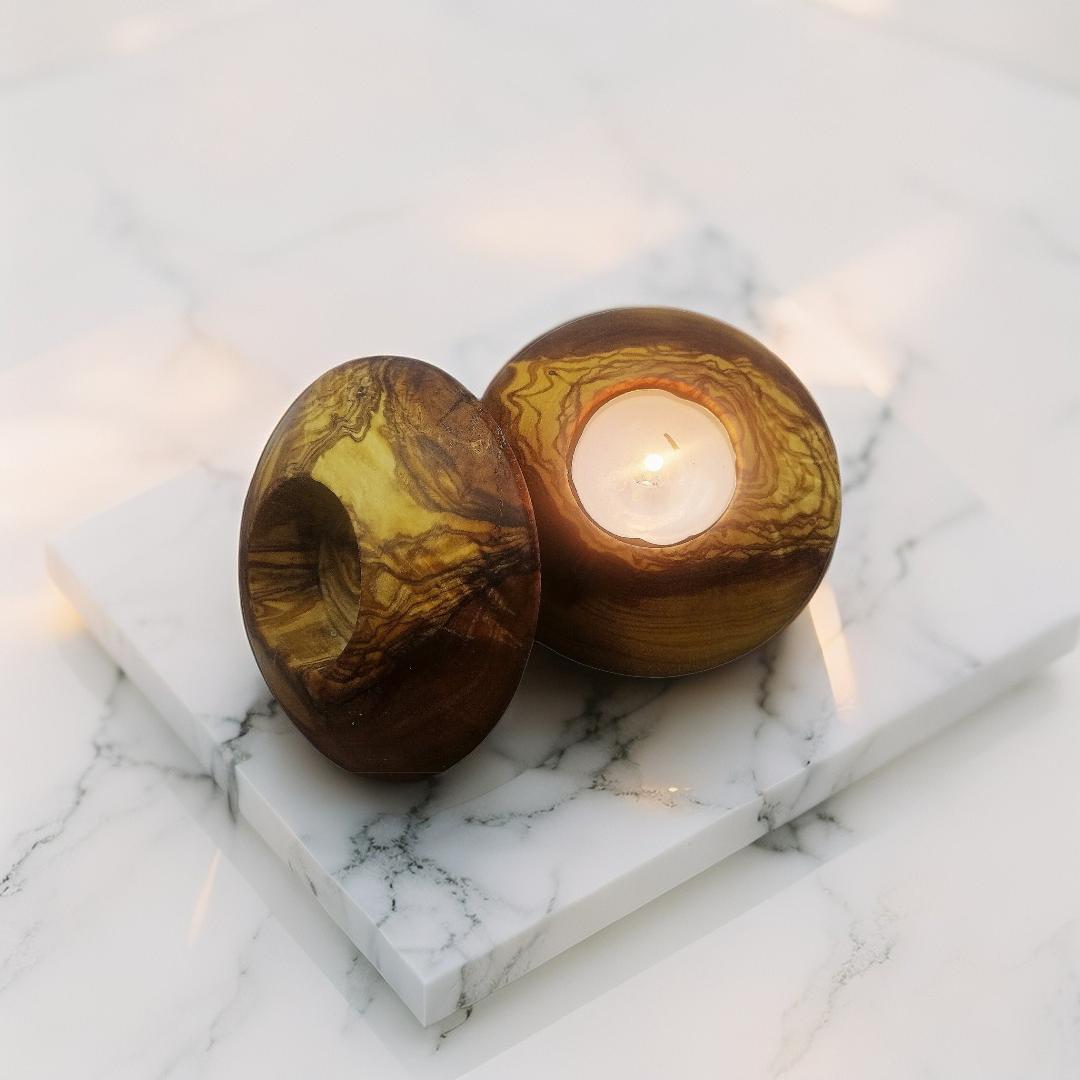 Candle holder, Pair of round shaped olive wood candlesticks, father's day gifts , gift idea, Candle holder, candlestick