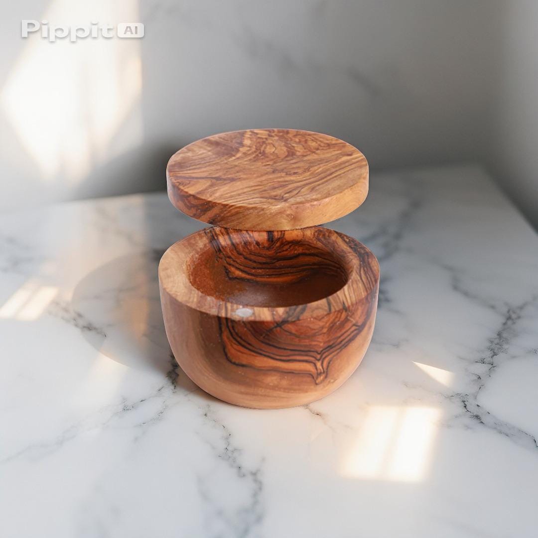 Handmade Wooden Spice Storage with Magnetic Latch & Swivel Lid - Olive Wood Container for Kitchen Organization