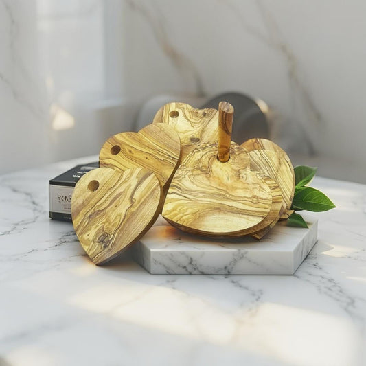 Heart Shaped Rustic Olive Wood Coaster Set, Gift idea, Wedding Gift, Birthday Gift, Gift for Him, Gift for Her, Christmas Gift