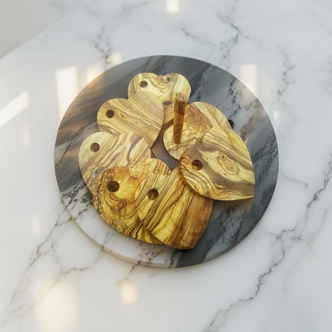 Heart Shaped Rustic Olive Wood Coaster Set, Gift idea, Wedding Gift, Birthday Gift, Gift for Him, Gift for Her, Christmas Gift