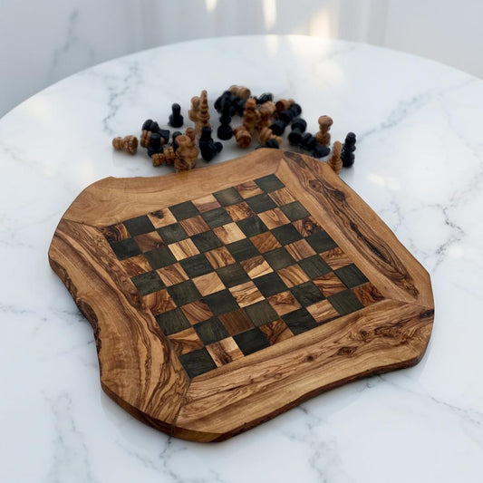 Handcrafted Olive Wood Chess Board with 32 Pieces - Large | Unique Decorative Game Accessory