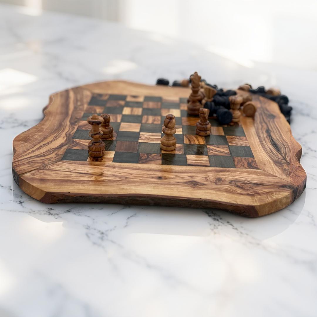 Handcrafted Olive Wood Chess Board with 32 Pieces - Large | Unique Decorative Game Accessory
