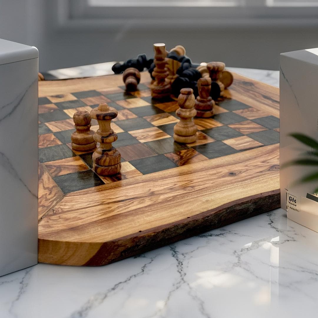 Handcrafted Olive Wood Chess Board with 32 Pieces - Large | Unique Decorative Game Accessory