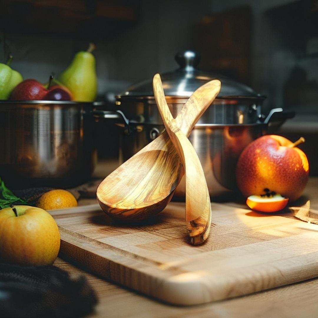 Provençal olive wood salad servers,wooden salad utensil,wooden spoon, wooden fork, serving set, christmas gift, kitchen tools , gift idea