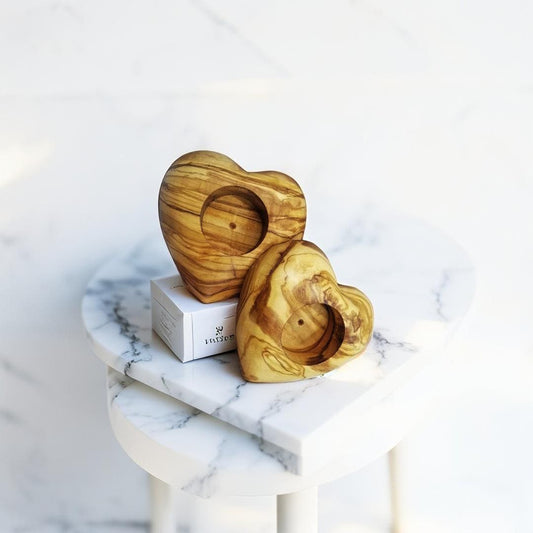 Handcrafted Heart-Shaped Olive Wood Candlesticks | Unique Home Decor