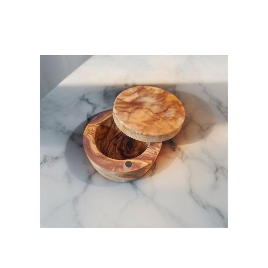 Handmade Wooden Spice Storage with Magnetic Latch & Swivel Lid - Olive Wood Container for Kitchen Organization