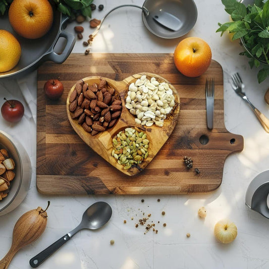 Wooden tray in heart shape with three section, wooden gift item, holiday gift,gift for her, Christmas gift,olive wood tray,  , gift idea