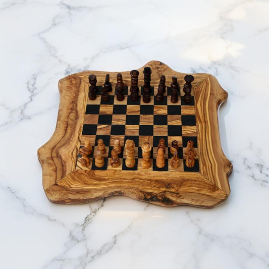 Handcrafted Olive Wood Chess Board with 32 Pieces - Large | Unique Decorative Game Accessory